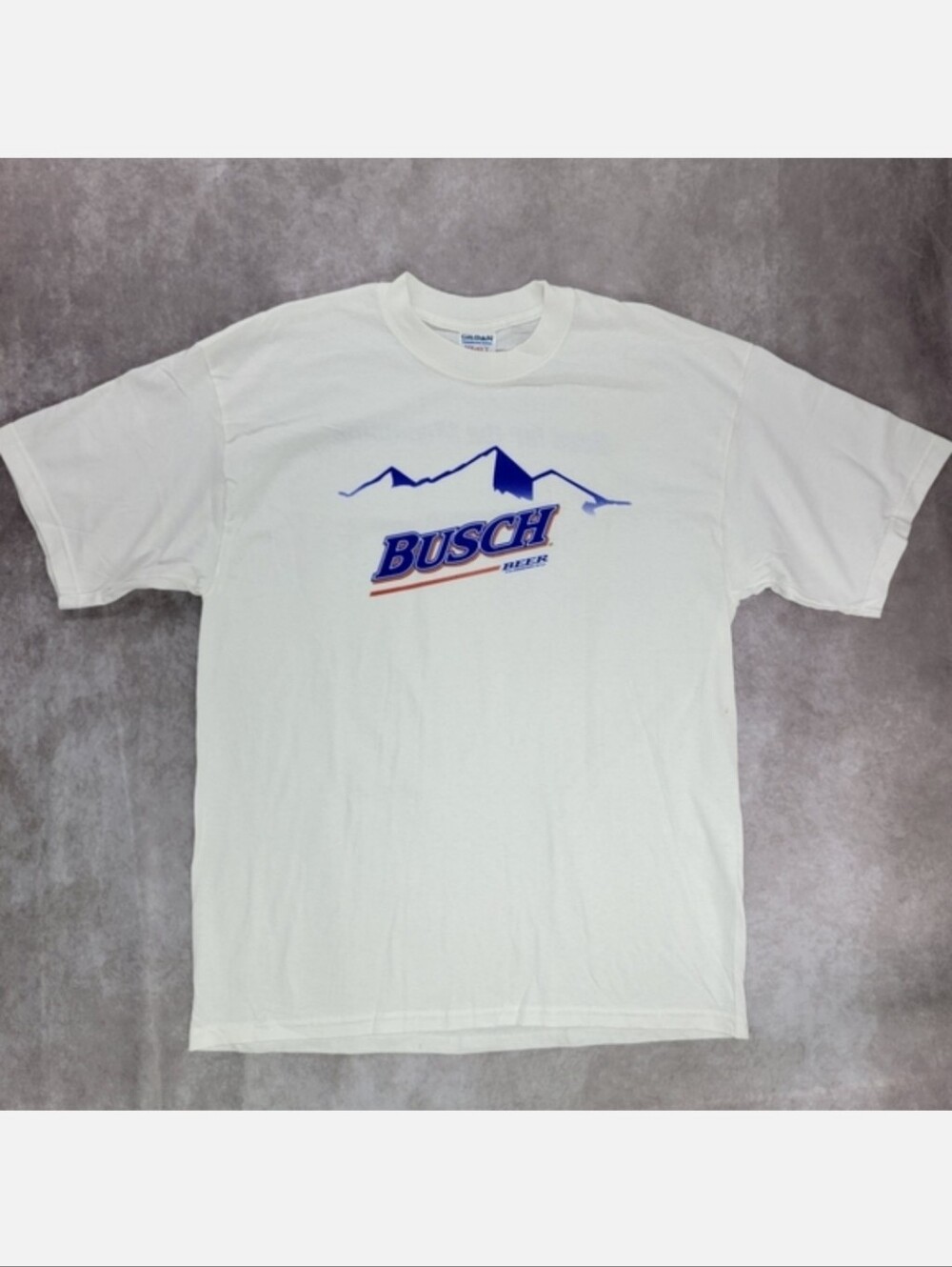 Busch Beer Head for the Mountains Gildan 2002 Logo Printed White Tee